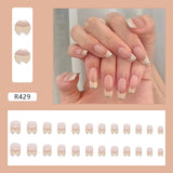 24PCS/Box 2023 New Artificial Nails With Glue Milky White Pink Gradients Long Ballet Full Cover Acrylic Nail Stick Fake Nail Tips