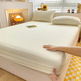 Washed Cotton Mattress Covers with Elastic Band Solid Color 1pc Fitted Sheet Soft Comfort Mattress Protector Queen King Size Bed