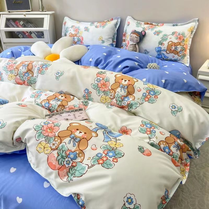 Ins Style Bedding Set Nordic Single Double Flat Sheet Duvet Cover Pillowcase Soft Microfiber Full Queen Size Bed Linen