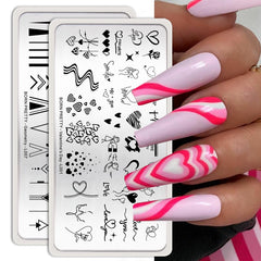 Qfdian Valentine Day Nail Stamping Plates Heart Love Animal Artist Stamping Template Nail Design Stencil Tools Manicure