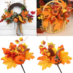 Qfdian halloween decorations halloween costumes halloween giftArtificial Maple Leaf Pumpkin Berry Branches Harvest Autumn Decoration Ornament Halloween Decor for Home Thanksgiving DIY Crafts