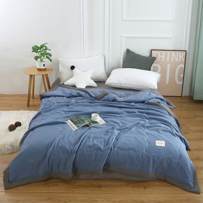 Soft Touch Quilt Solid Color Japanese Style Summer Air-conditioning Thin Comforter Breathable Blanket Washable Home Textiles