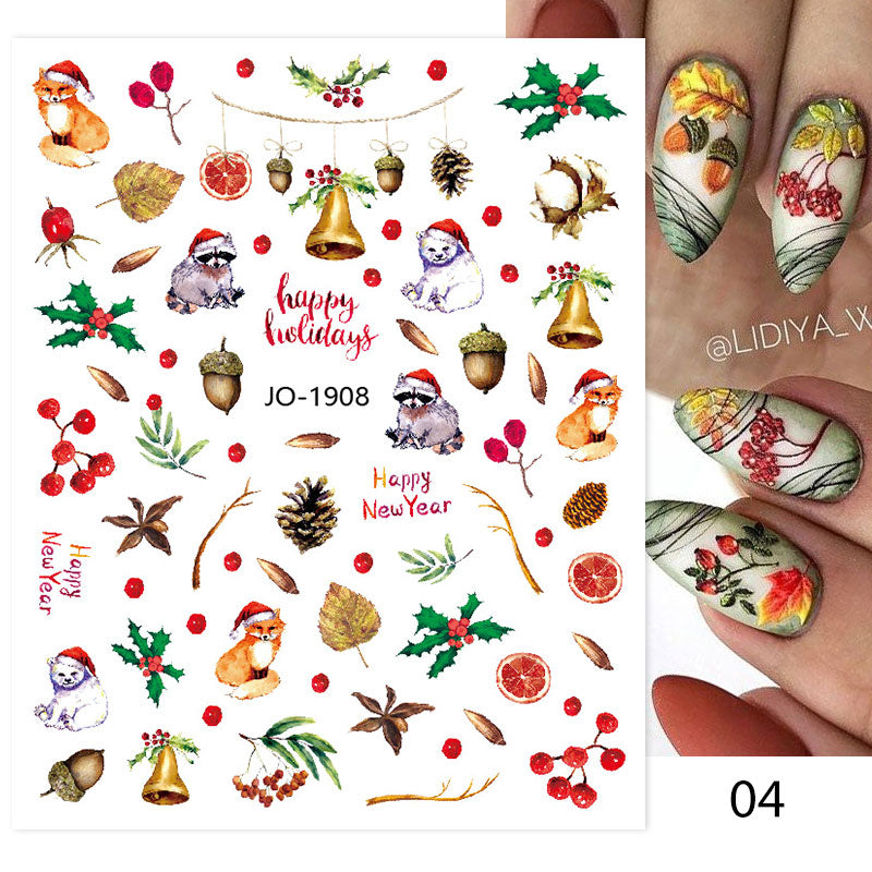 Qfdian christmas decor ideas nightmare before christmas 1PC 5D Nail Stickers Winter Santa Claus Self-Adhesive Slider Nail Art Decorations Christmas Snow Decals Manicure Accessories