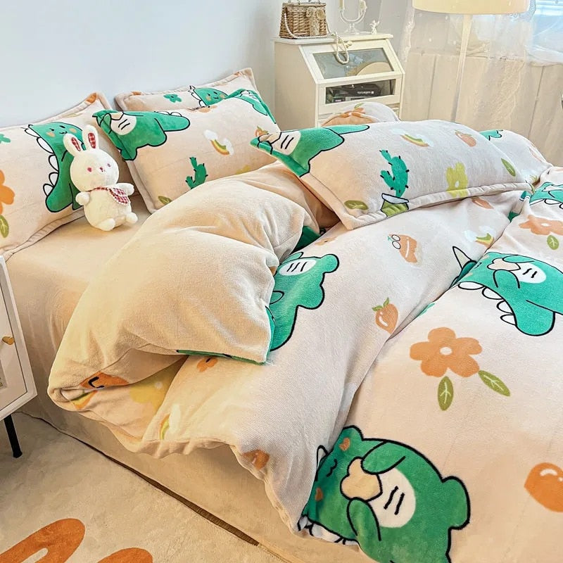 Warm Flannel Duvet Cover Soft Touch Thicken Winter Short Plush Single Double Queen Girl Boy Blanket Quilt Cover Christmas Gift