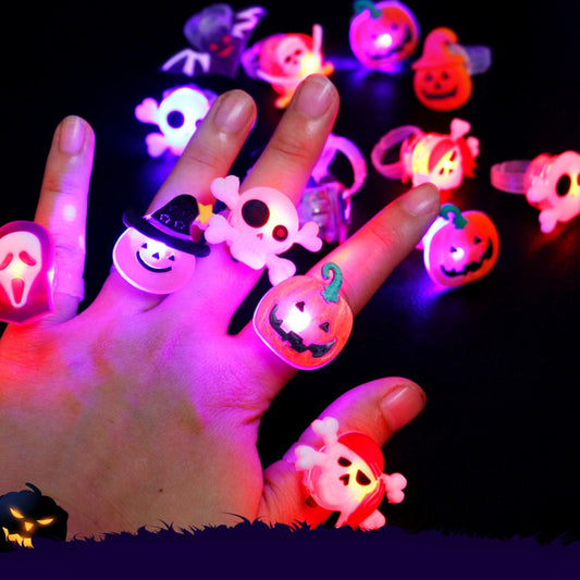 Qfdian halloween decorations halloween costumes halloween gift 5/10/15/20pcs Halloween Decorations Creative Cute Glowing Ring Pumpkin Ghost Skull Rings for Kids Gifts Halloween Party Supplies