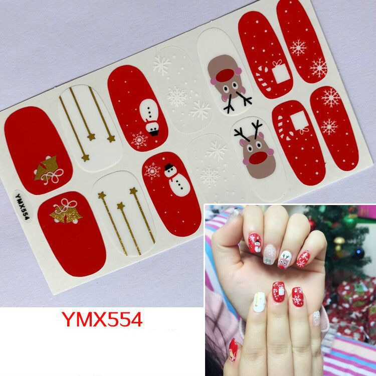 Qfdian christmas decor ideas nightmare before christmas 14tips Christmas Style Nail Art Sticker Snowflake Elk Decoration Waterproof Full Cover Wraps Decal DIY Manicure Sticker