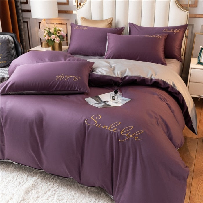 High End Skin Friendly Bedding Set Queen Luxury Embroidery Duvet Cover Set with Flat Sheet Simple Durable King Size Bedding Sets