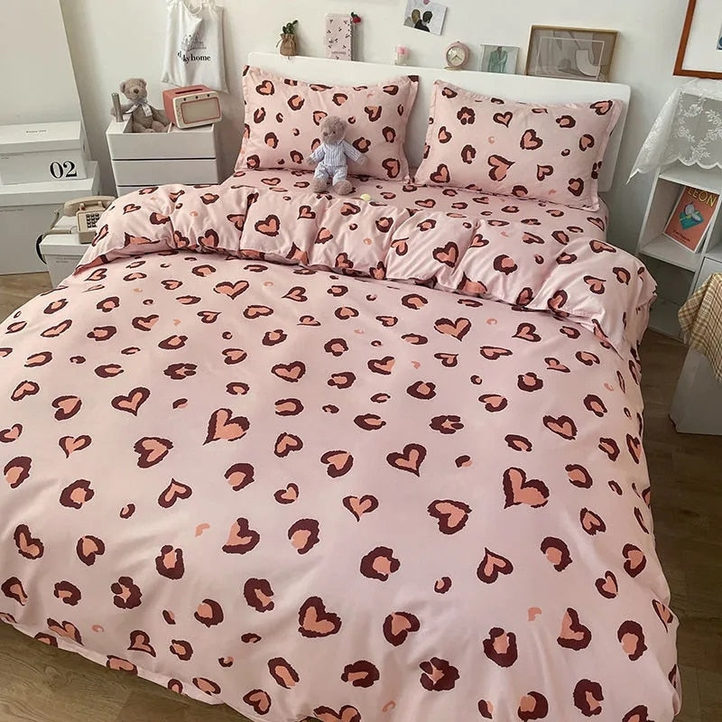 Qfdian Ins Princess Pink Heart Duvet Cover Home Textile Pillow Case Bed Sheet Kids Girls Bedding Covers Set King Queen Twin Cute Kawaii