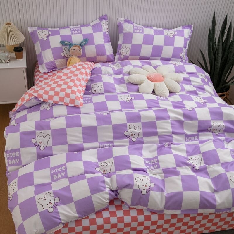 INS Cartoon Rabbit Bedding Set Strawberry Flower Quilt Cover For Kids Girls Bedspread Decor Home Single Double Size