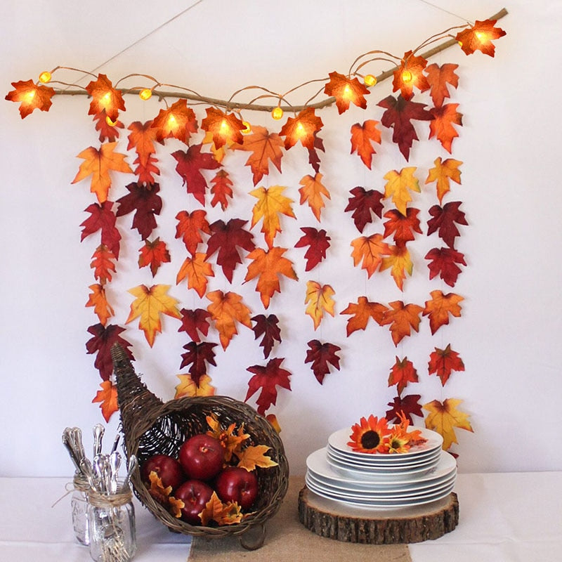 Qfdian halloween decorations halloween costumes halloween gift10/20Leds Pumpkin Maple Leaves Light String Fall Garland Battery Powered Indoor Outdoor Garden Halloween Thanksgiving Home Decor