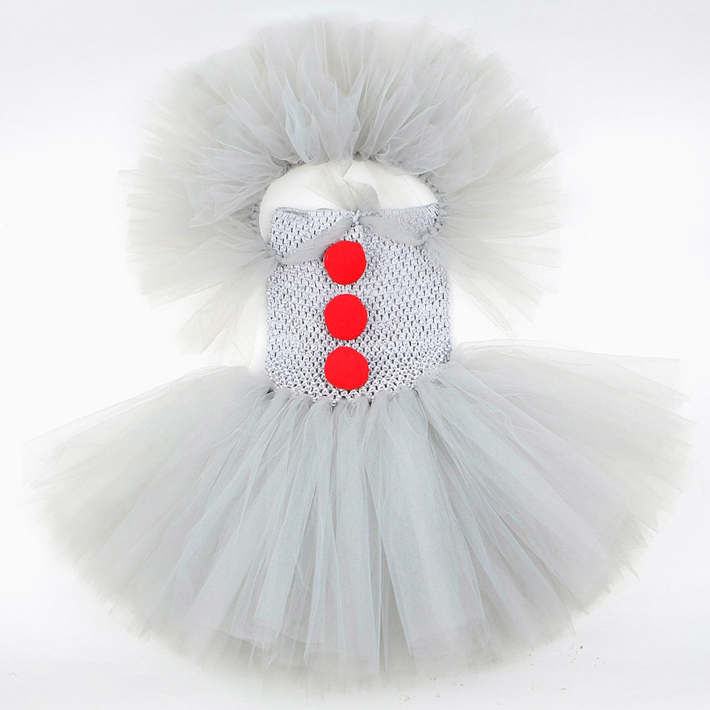 Qfdian halloween decorations halloween costumes halloween gift Gray Clown Tutu Dress for Girls Carnival Halloween Costume for Kids Girl Joker Cosplay Tulle Outfit Children Party Scary Clothes