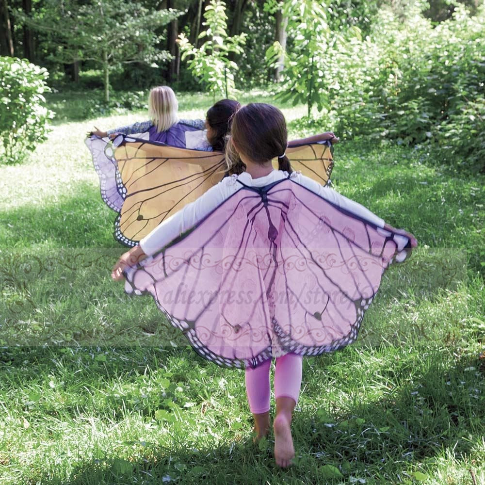 Qfdian Kids Butterfly Costume Girl Fairy Butterfly Wings Chiffon Blue Pink Purple Halloween Costume