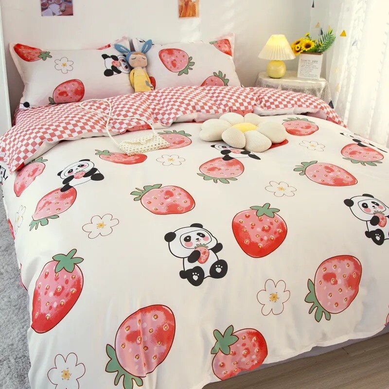Cute Cartoon Bedding Set Kids Single Queen Size Duvet Cover Flat Sheet Pillowcase Bed Linen Boys Girls Fashion Home Textile