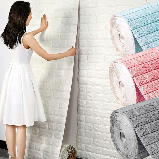 3D Self-Adhesive Wallpaper 70cm*1m Continuous Waterproof Brick Wall Stickers Living Room Bedroom Children's Room Home Decoration