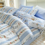 Cartoon Strawberry Bedding Set Washed Cotton Single Double Size Nordic Girls Flower Bed Linen Flat Sheet Duvet Cover Pillowcase