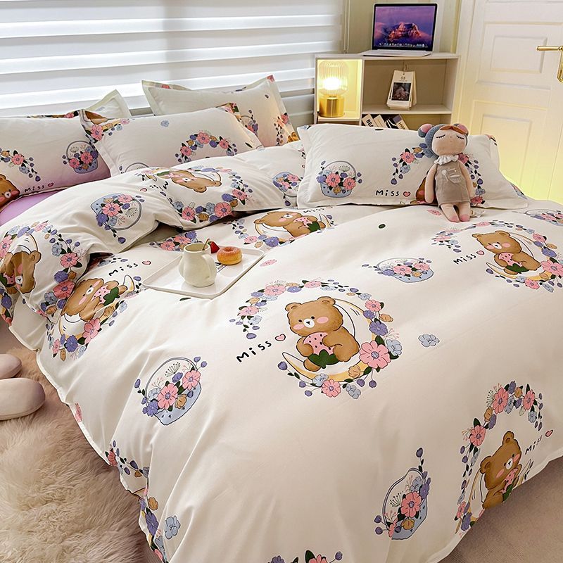 Fashion Duvet Cover Flat Sheet Pillowcases Set Single Queen Size Bed Linen Boys Girls Bedding Set Cute Kids Home Textile