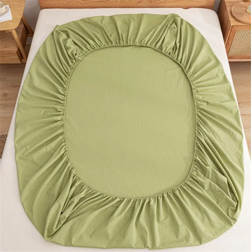 Washed Cotton Fitted Sheet with Elastic Band Non-Slip Adjustable Mattress Covers for Single Double Queen King Bed 120/150/180cm