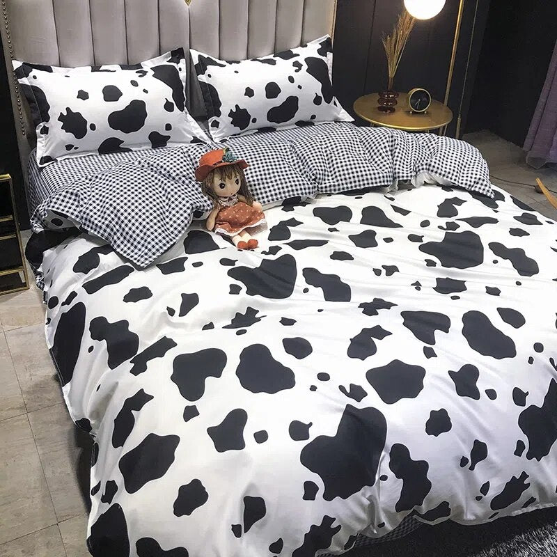 Nordic Pink Black Checkerboard Duvet Cover Sets With Pillow Case Bed Sheet Kids Girls Bedding Sets King Queen Twin Kawaii