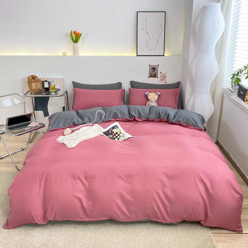 Solid Color Bedding Sets Single Double Queen Size Duvet Cover Flat Sheet Pillowcases Skin Friendly Fabric Hotel Home Bed Linen