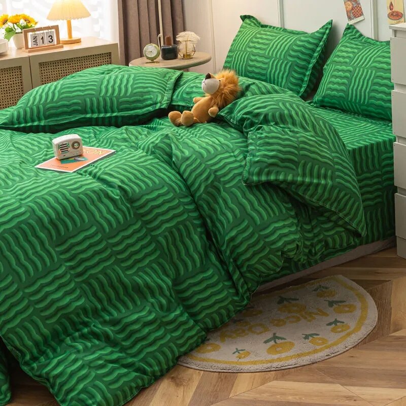 Ins Pastoral Style Green Floral Duvet Cover With Pillow Case Princess Bed Sheet Kids Girls Bedding Set King Queen Cute Kawaii