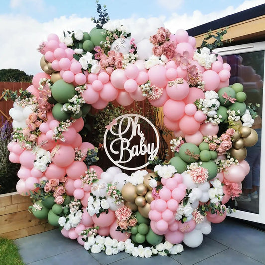 Qfdian Party decoration hot sale new 237Pcs Macaron Pink Avocado Green Balloon Garland Wedding Party Decoration Balloon Arch Valentines Birthday Baby Shower Supplies