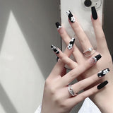 24PCS/Box 2023 New Artificial Nails With Glue Milky White Pink Gradients Long Ballet Full Cover Acrylic Nail Stick Fake Nail Tips