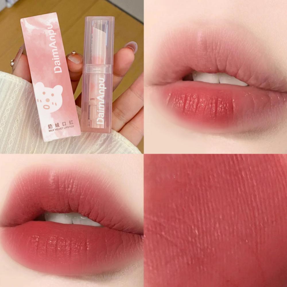 Pink Bear Lipstick Matte Velvet Lip Gloss Sexy Red Lip Tint Makeup Waterproof Lipgloss Long Lasting Lip Stick Korean Cosmetics