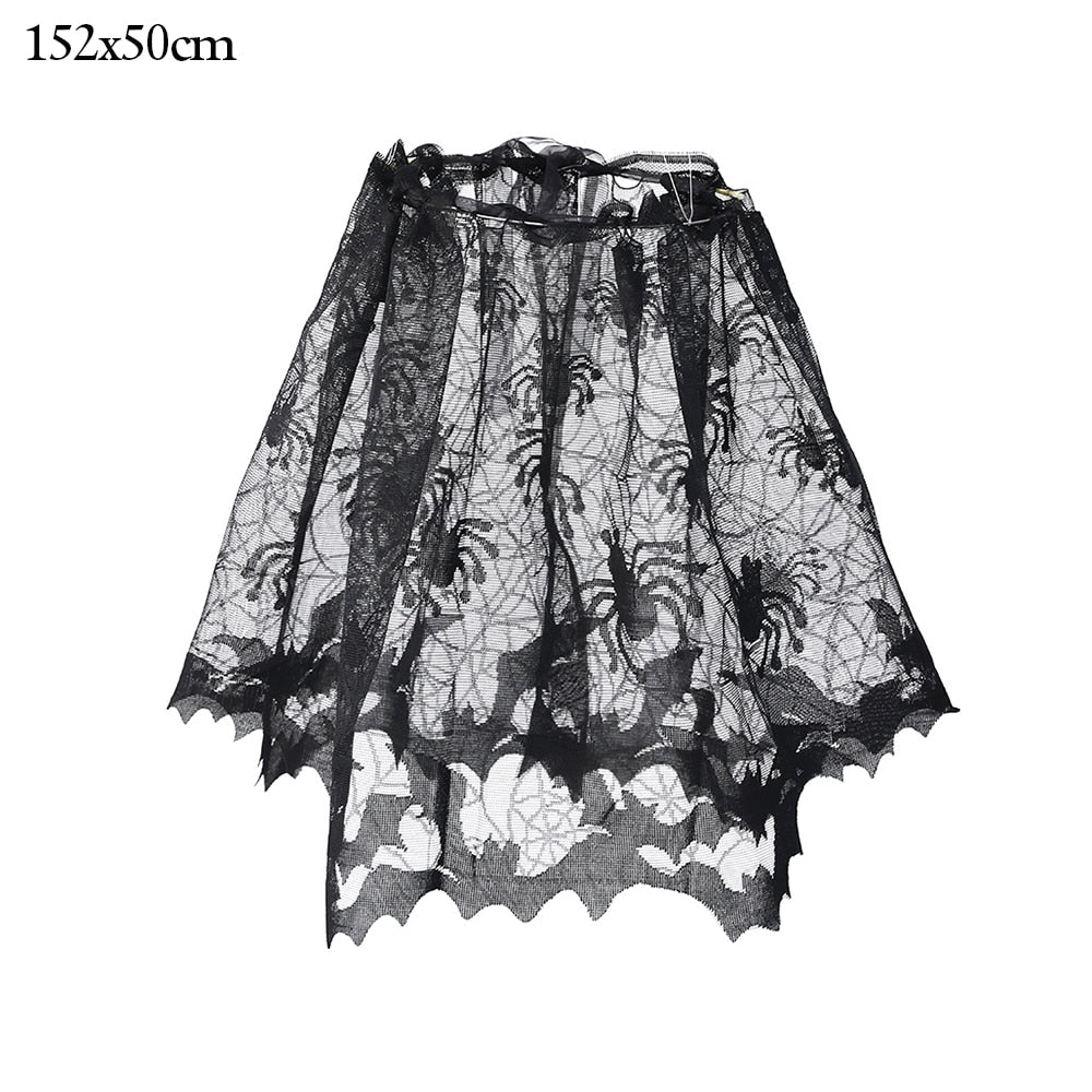 Qfdian halloween decorations halloween costumes halloween gift Halloween Bat Table Runner Black Spider Web Lace Tablecloth Fireplace Curtain for Halloween Party Decoration Horror House Props