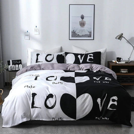 Brushed Printed Lovers Duvet Cover Set Queen Size Couple Bedding Set Double Bed Quilt Cover and Pillowcase Bedding Sets No Sheet