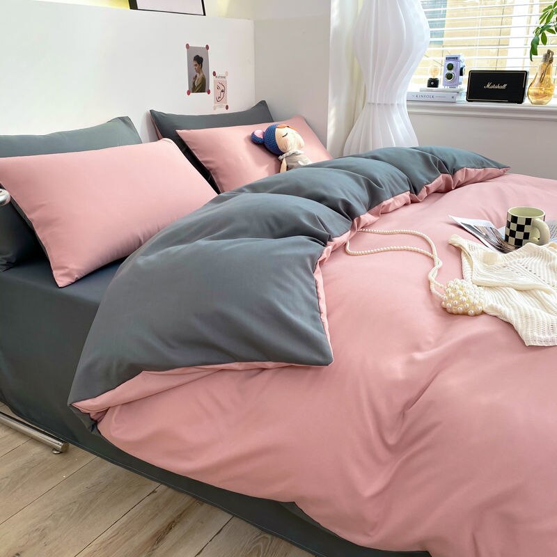 Nordic Plaid Bedding Set Black Grey Soft Bed Linen Single Full Queen Size Duvet Cover Flat Sheet Pillowcases Kit