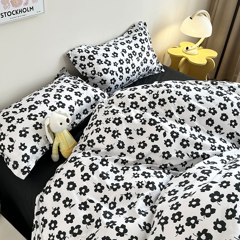 Soft Bedding Set Ins Style Twin Queen Size 2023 New Washable Duvet Cover Pillowcases Sheet for Boys Girls Dormitory Home Textile