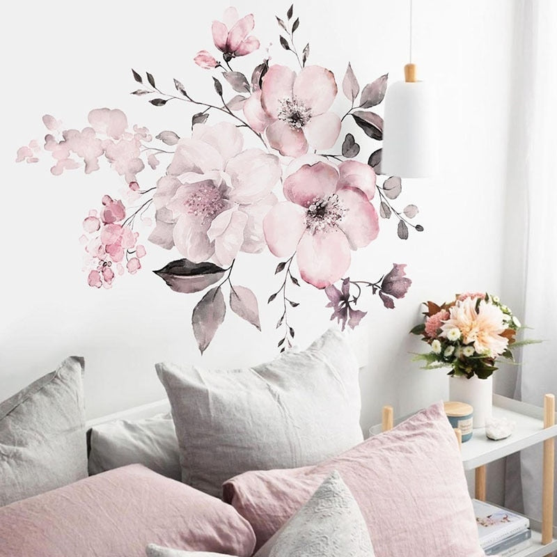 New Wall Sticker 30*90cm Watercolor Pink Flower Cluster  Home Background Decoration Can Be Removed