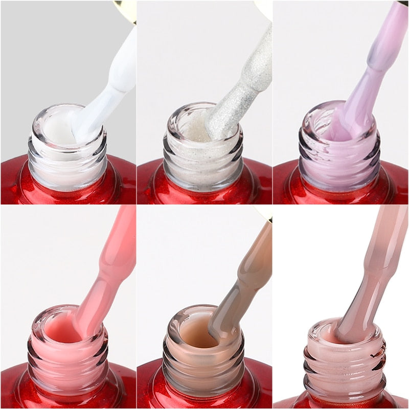 QFDIAN Milky Pink Rubber Base Gel Camouflage Color Coat Nude Brown Soak Off Nails Gels Varnish Lacquer 10ml UV LED Gel