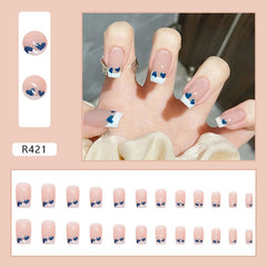 24PCS/Box 2023 New Artificial Nails With Glue Milky White Pink Gradients Long Ballet Full Cover Acrylic Nail Stick Fake Nail Tips