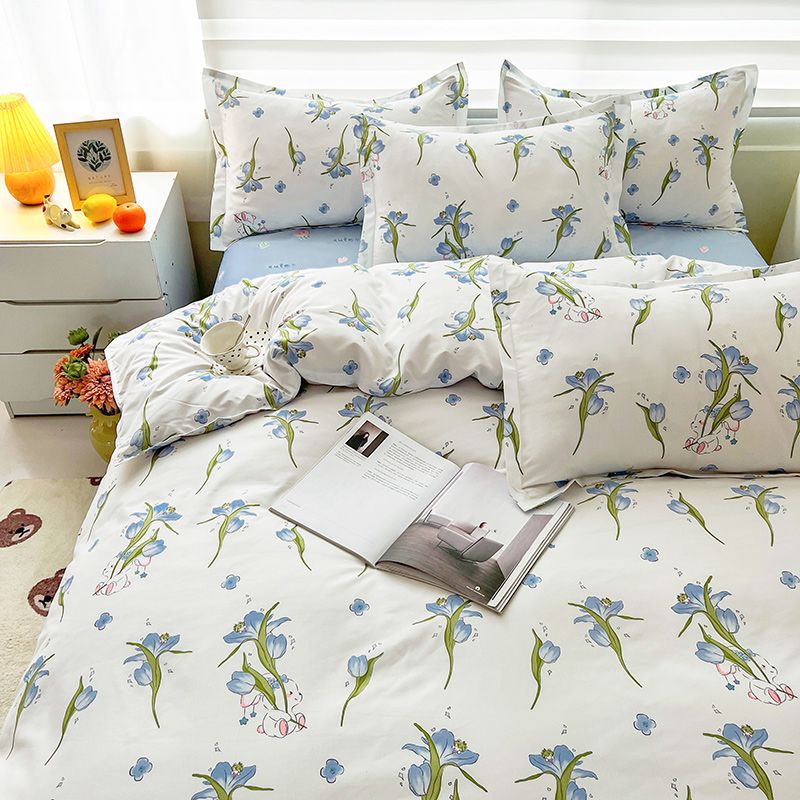 Spring Floral Bedding Set Fashion Single Queen Size Boys Girls Duvet Cover Flat Sheet Pillowcases No Filler Home Textile