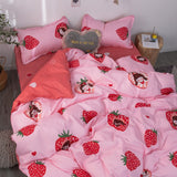 INS Cartoon Rabbit Bedding Set Strawberry Flower Quilt Cover For Kids Girls Bedspread Decor Home Single Double Size