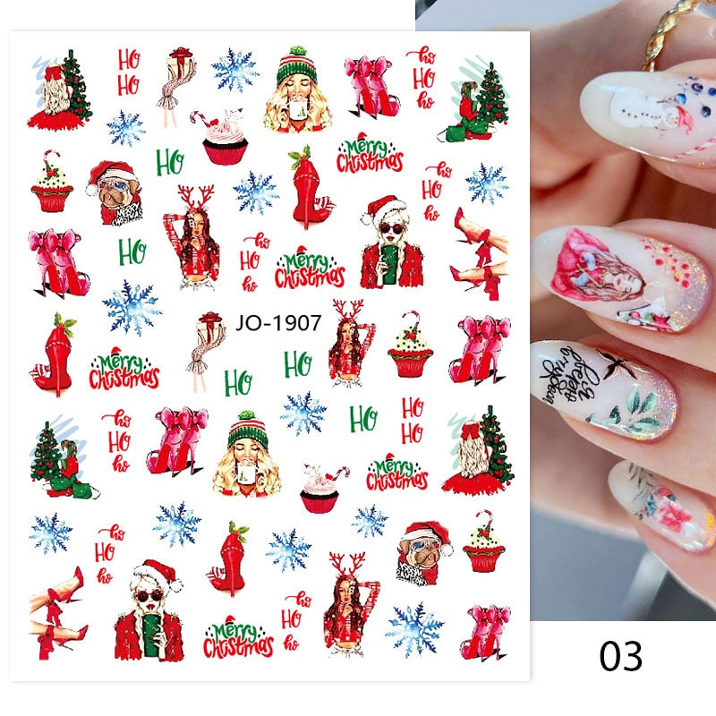 Qfdian christmas decor ideas nightmare before christmas 1PC 5D Nail Stickers Winter Santa Claus Self-Adhesive Slider Nail Art Decorations Christmas Snow Decals Manicure Accessories