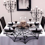 Qfdian halloween decorations halloween costumes halloween giftBat Table Runner Black Spider Web Lace Tablecloth Fireplace Curtain for Halloween Party Home Decoration Horror Props