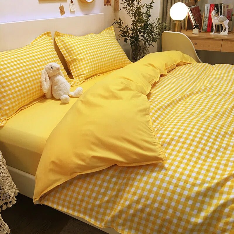 Nordic Pink Black Checkerboard Duvet Cover Sets With Pillow Case Bed Sheet Kids Girls Bedding Sets King Queen Twin Kawaii