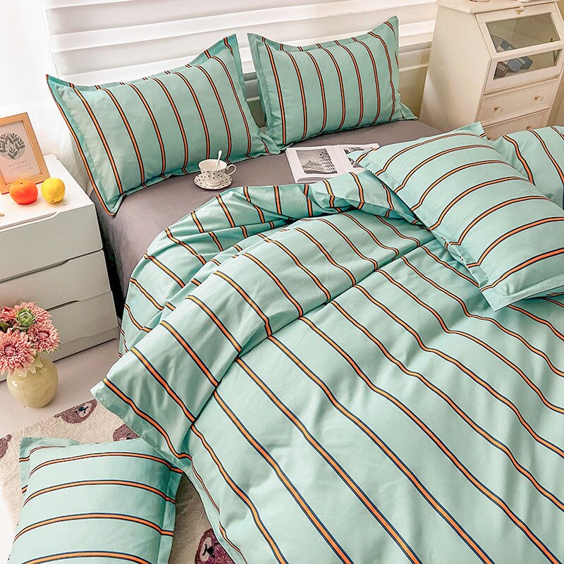 Stripes Bedding Set Nordic Ins Style Flat Sheet Duvet Cover Pillowcase Single Double Full Size Bed Linen Fashion Home Textile