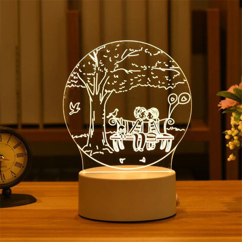 Qfdian Party decoration Valentine's Day Gift Rose 3D Lamp Acrylic LED Night Light Love/Bear/rabbit-shape Valentine Gift Girl Boy Present Easter Decor