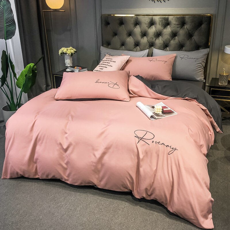 High End Skin Friendly Bedding Set Queen Luxury Embroidery Duvet Cover Set with Flat Sheet Simple Durable King Size Bedding Sets