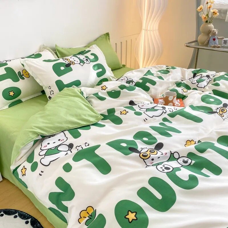 Cute Kids Bedding Set Dinosaur Cartoon Duvet Cover No Filling Flat Sheet Pillowcase Boys Girls Full Queen Size Spring Bed Linen