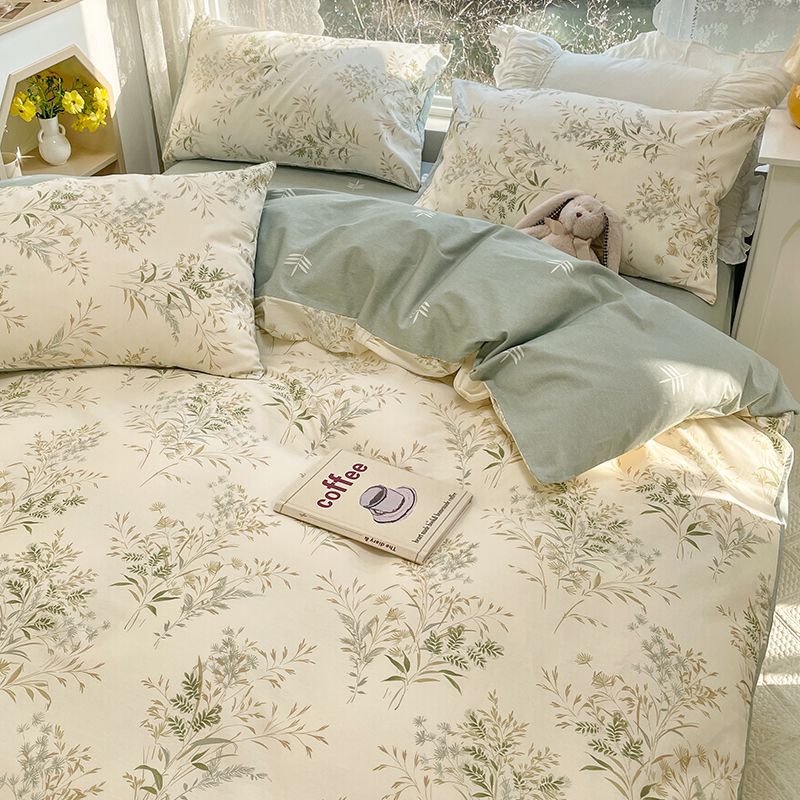 Green Flower Bedding Set Bed Sheet Set Flat Sheet Pillowcases Duvet Cover Cool Fashion Home Textile For Adults Kids Bed Linen