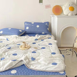 Ins Summer Ice Silk Latex Sheets Breathable Summer Quilted Quilt Four-piece Set Foldable Washable Dormitory Three-piece Set Bed