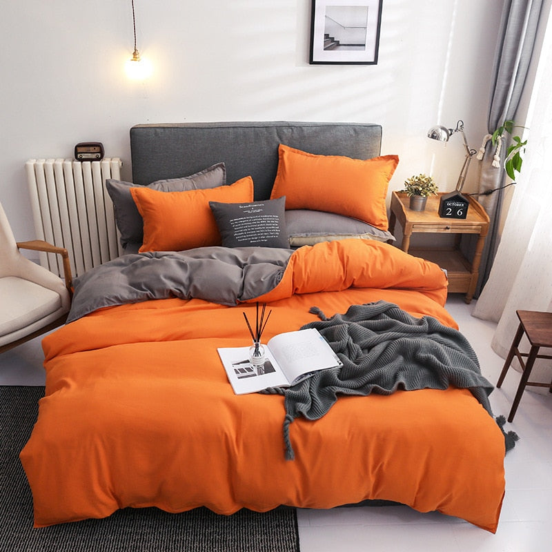 Solid Color Bedding Set Orange Grey Single Double Size Bed Linen Duvet Cover Pillowcase No Fillings Kids Adult Home Textile