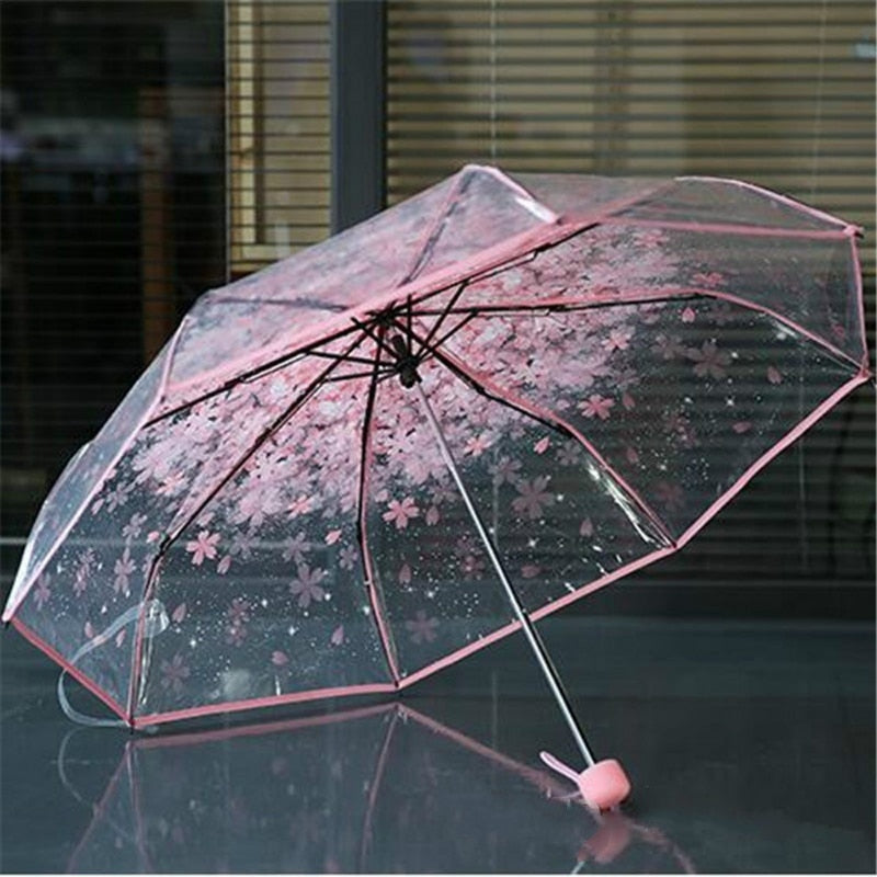Romantic Transparent Clear Flowers Bubble Dome Cute Designer Goth Umbrella for Wind Heavy Rain Women Sun Umbrella