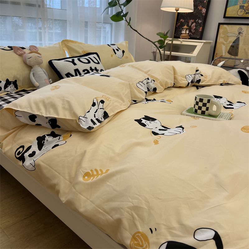 Cute Rabbit Bedding Set with Duvet Cover Flat Sheet Pillowcases Twin Double Queen Size Bed Linen Floral Home Textile