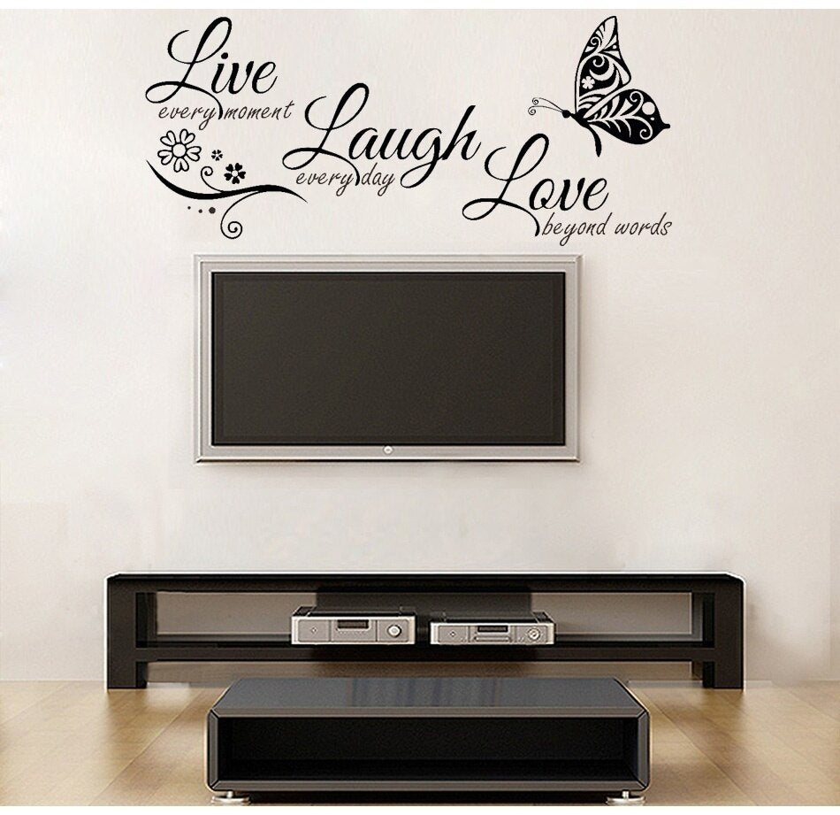 Live Laugh Love Butterfly Flower Wall Art Sticker Modern Wall Decals Quotes Vinyls Stickers Home Decor Living Room