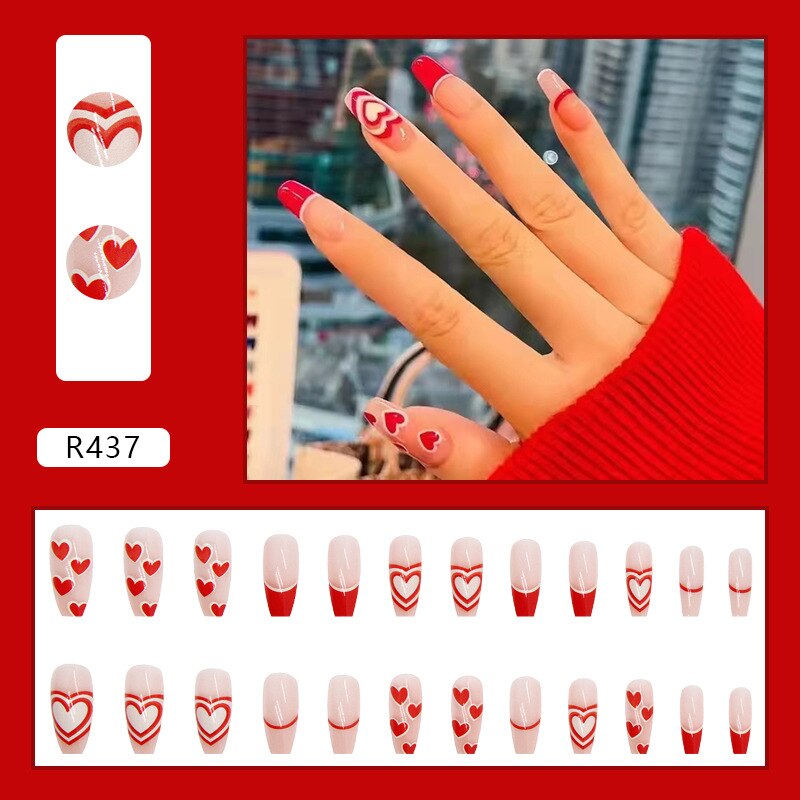 24PCS/Box 2023 New Artificial Nails With Glue Milky White Pink Gradients Long Ballet Full Cover Acrylic Nail Stick Fake Nail Tips